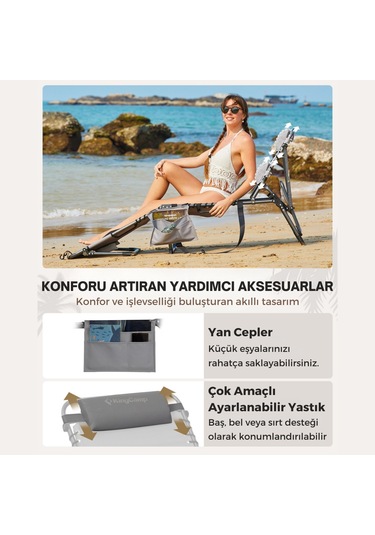 Kingcamp Magnolia B10 Hands-free Premium 7 Kademeli Katlanır Şezlong Grey Gri
