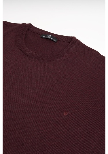 Woolen World Bisiklet Yaka Battal Büyük Boy Yünlü Triko Kazak Bordo