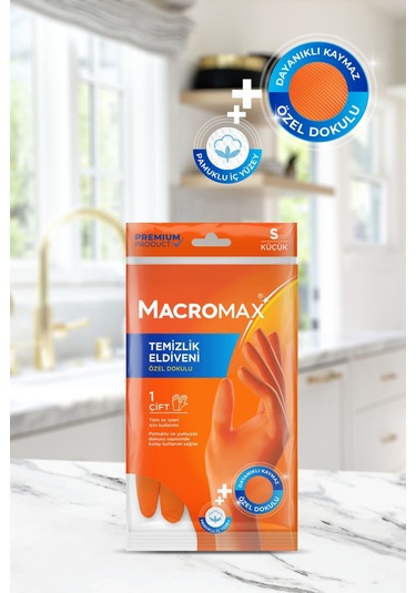 Küçük Boy Small Beden Temizlik Eldiveni Pamuklu Iç Yüzeyli, Kaydırmaz Desenli