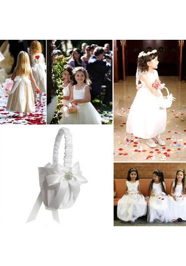 Xiyyadms Beyaz Saten Çiçek Sepeti - Evlilik Çiçekçisi İçin Saçma Sepeti Pmhl-053 22x13.5cm