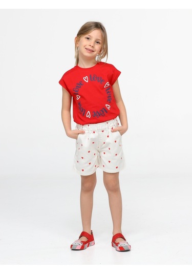 Love Kalpli Denim Şort Takım-kırmızı - Beyaz Beyaz - Kırmızı
