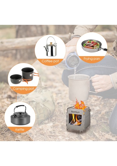 Aomiun-taşınabilir Paslanmaz Çelik Kamp Sobası Hafif Katlanır,yb25086s Gümüş