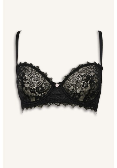 Defacto Bağcıklı Dantelli Kapsız Pedsiz Balenli Balkonet Sütyen Fall İn Love F7024ax25wnbk81 Siyah