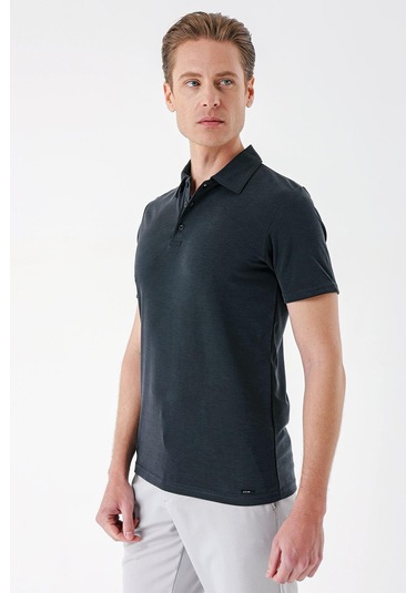 Slim Fit Düğmeli Polo Yaka Pamuklu Siyah Tişört Ts 879 Siyah