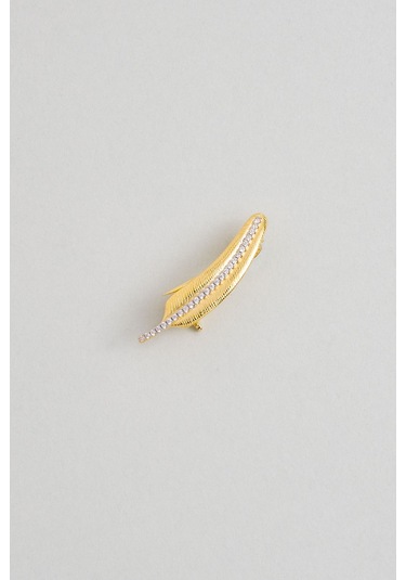 Kuş Tüyü 18 Ayar Sarı Altın Kaplama Gümüş Broş Sarı Altın Kaplama