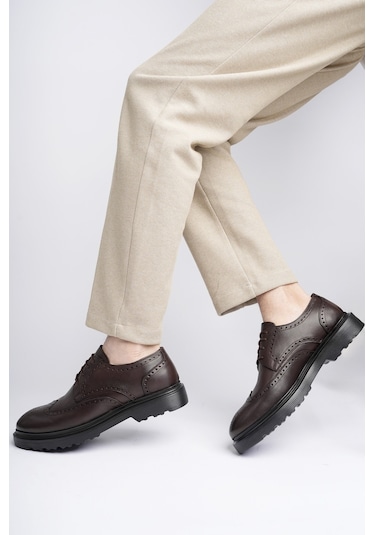 Muggo Andre Garantili Klasik Hakiki Deri Bağcıklı Ortopedik Erkek Casual Ayakkabı Kahverengı Kahverengi