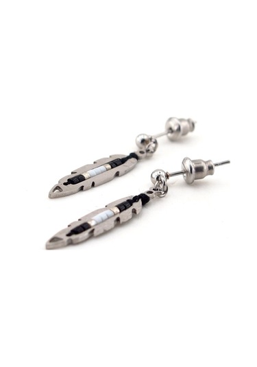 Kızılderili Şans Tüyü Sallantılı Unisex Çelik Küpe E707