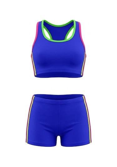 Endeep Kız Çocuk Mavi-sarı Bustiyer Şortlu Yüzücü Mayo Bikini Takımı