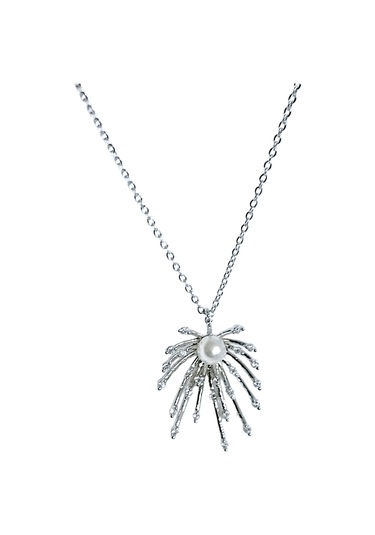 Kadın İncili Taşlı Gümüş Renk Çelik Kolye Çelik