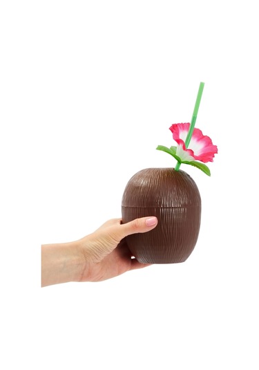 Hindistan Cevizi Hawaii Luau Aloha Pipetli İçecek Kabı Bardak 10x13 Cm 1 Adet