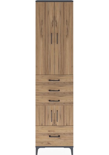 Arges Dolap 4 Raflı 4 Çekmeceli 4 Kapaklı 60x30x243 Antrasit-çam Antrasit