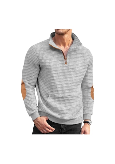 Sonbahar Ve Kış Rahat Ceket Tk Jakarlı Küçük Kare Nakış Patchwork Amerikan Henry Dik Yaka Kazak Erkekler İçin Gri