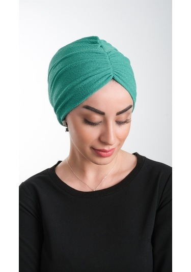 Petrol Yeşili Pratik Hazır Geçmeli Tesettür Bone Fukuro Simli Büz Çok Renkli