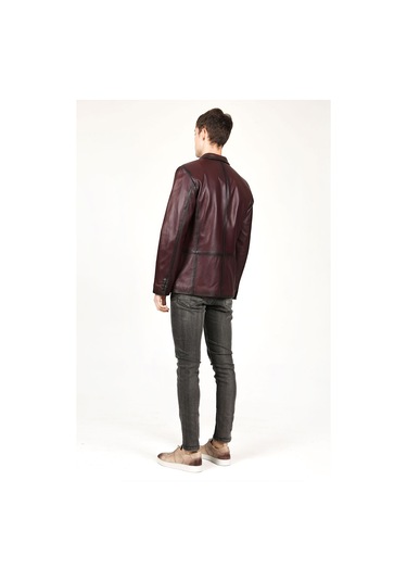 Dericlub Erkek Venedik Kruvaze Yaka Hakiki Deri Blazer Ceket Bordo Bordo