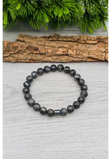 Erkek Doğal Taş Lavrakit Tesbih Ve Bileklik Set 8 Mm Bt040 Gri