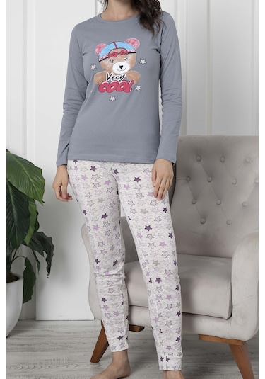 Lady Secret 12016 R09 Uzun Kollu Pamuklu Kadın Pijama Takımı Gri