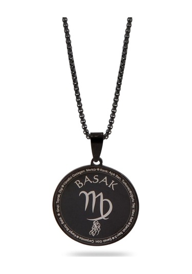 Başak Burcu Kolyesi Bayan Erkek Çelik Kolye Siyah Polo Zincir Ckl