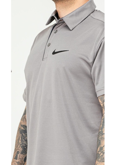 Nike Ef-4545 Erkek Battal Polyester Mesh Polo Yaka T-shirt Gri