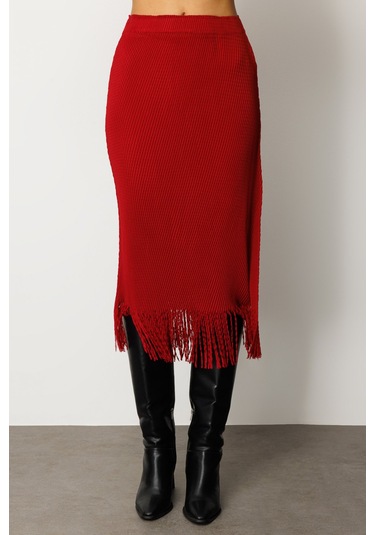 Ekol Kadın Beli Lastikli Püsküllü Etek 3911 Bordo Bordo