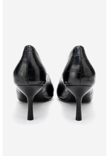 Dericlub Kadın Sivri Burun Croko Stiletto Vegan Deri Zy 4019 Croko Siyah