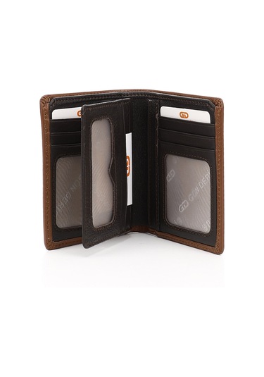 Gönderir Tabaya Kahve Hakiki Deri Dikey Cüzdan Taba - Kahverengi