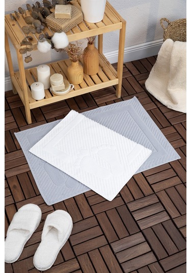 Leoline %100 Pamuk Premium 2'li Ayak Havlusu - Gri - Beyaz Gri - Beyaz