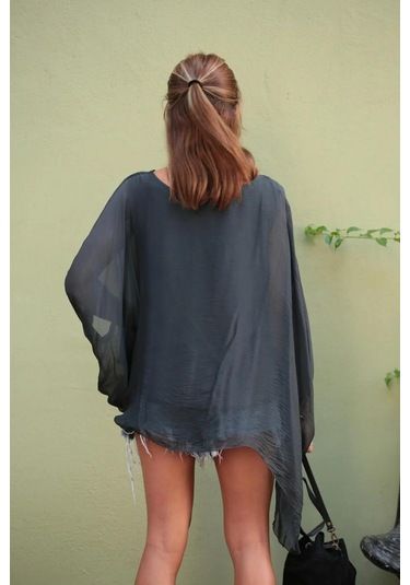 İtalyan Yarasa Kol İpek Bluz-8869 Antrasit