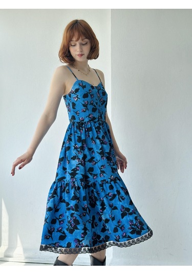 Retrobird Country Girl Ruffle Dantel Detaylı Tasarım Elbise Kadın Koyu Mavi-13311-koyu Mavi