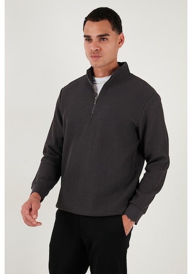 Buratti Pamuklu Regular Fit Yarım Fermuarlı Dik Yaka Erkek Sweat 5905716 Antrasit