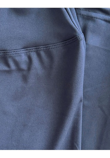 Diz Altı Kapri Tayt Yüksek Bel Likralı Parlak Dalgıç Kumaş, Antrasit Füme Lacivert