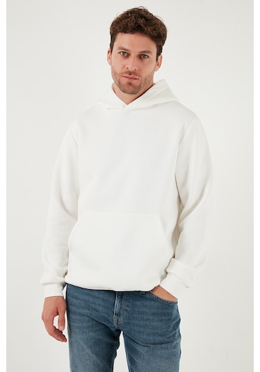 Buratti Regular Fit Kapüşonlu Kanguru Cepli Içi Tüylü Yumuşak Şardonlu Erkek Sweat 5905281 Ekru
