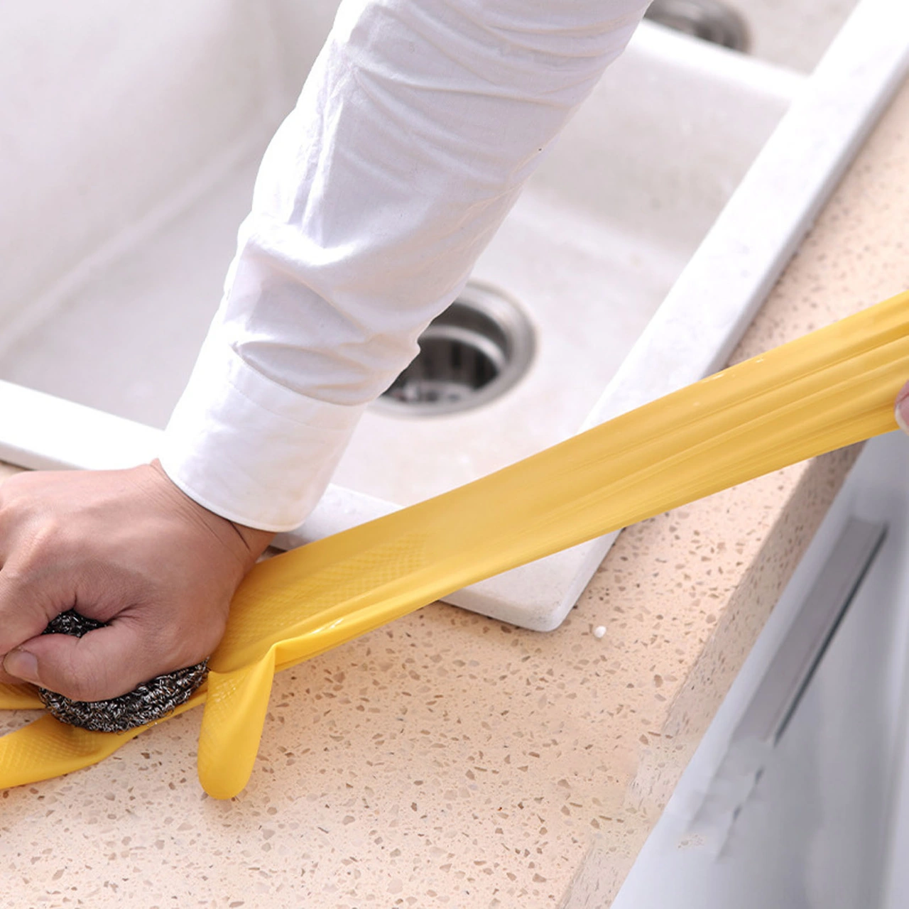 Kosona Ev Temizliği Eldiveni İnce Tipte Dayanıklı Su Geçirmez Kaymazlastırılmış Oxford Lateks L