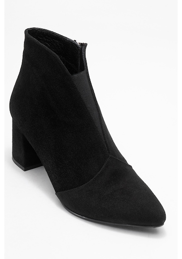 Finda Siyah Süet Hakiki Deri Kadın Topuklu Bot Siyah Süet