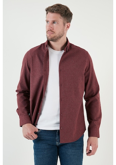 Buratti Pamuklu Regular Fit Düğmeli Yaka Kışlık Erkek Gömlek Cf24W127079 Bordo