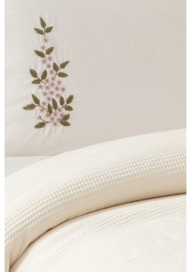 Çift Kişilik 4 Parça Pike Takımı Çeyizlik, Pamuklu Pike Seti Legacy-krem Krem