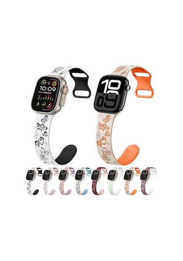 iOs Watch Uyumlu Serisi İçin 4 40mm Renkli Kelebek Desenli 8 Şekilli Toka Silikon Saat Bandı Starlight㪶ꞁ