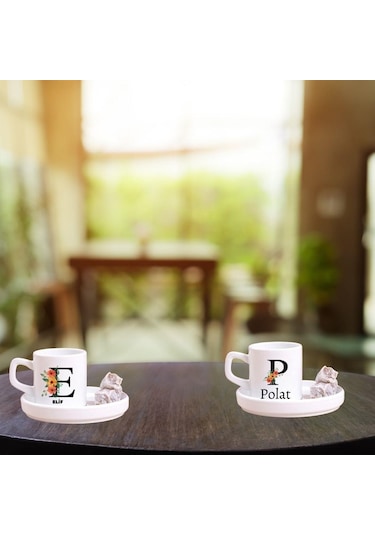 Kişiye Özel 2 Li Harfli Türk Kahve Fincanı Ve Altı
