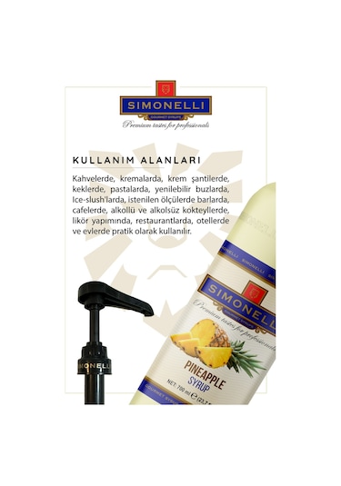 Kahve Şurubu Ananas Aromalı 70 CL + Pompa Sımonellı