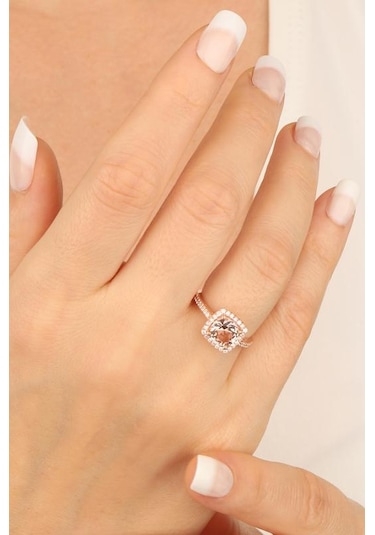 Pembe Swarovski Taşlı Gümüş Yüzük