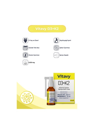 Vitavy D3K2 Vitamini Sprey 20 ML 140 Puff