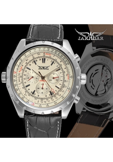 Erkek Otomatik Mekanik Saat Deri Kayış Moda Kol Saati Takvim Tarih Göstergesi Beyaz Diğer