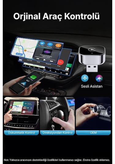 Kablosuz Android Auto Ve Carplay Adaptörü Apple Ve Android Cihazlar İle Uyumlu 10"