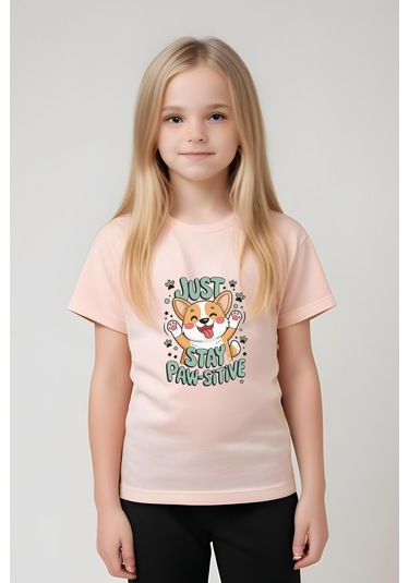 Just Stay Paw Baskılı Kız Çocuk Tişört Ve Eşofman Alt-üst Takım Somon