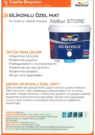 Marshall Özel Mat Duvar Boyası 15Lt=20Kg+Tavan Boyası 6Lt=10Kg+Ma