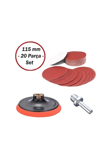 Cırt Zımpara Seti + Matkap Aparatı 115 Mm 20 Parça
