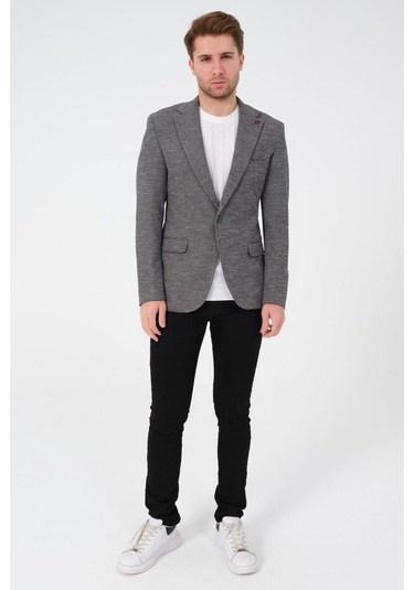 Bonesti Erkek Slim Fit Blazer Ceket Gri Desenli