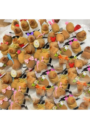 Kawaii Saç Tokası Moda Hayvan Güzel Yay 3d Capybara Hayvan Peluş Çok Renkli