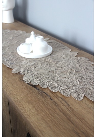 Dantel Kordon Örme Detay Masa Runner Fiskos Örtüsü 100x35 Cm 1010-kelebek
