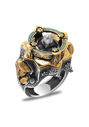 Mescid-i Aksa Detaylı Kenarları Fatih Sultan Mehmet Siluet İşlemeli Koleksiyonluk 925 Ayar Gümüş Erkek Yüzük Gümüş - Sarı Mescid-i Aksa Detaylı Kenarları Fatih Sultan Mehmet Siluet İşlemeli Koleksiyonluk 925 Ayar Gümüş Erkek Yüzük Gümüş - Sarı