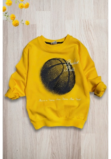 Basketball Yazı Desenli Sarı Renk Erkek Çocuk Eşofman Takımı Sarı